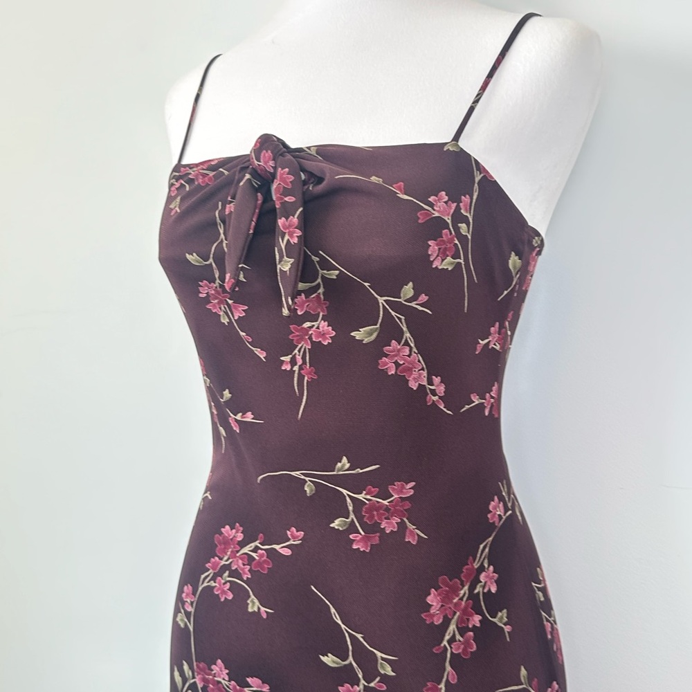 Vintage Y2k Teeze Me Deep Burgundy Dainty Pink Floral Fitted Dress - Picture 9 of 14